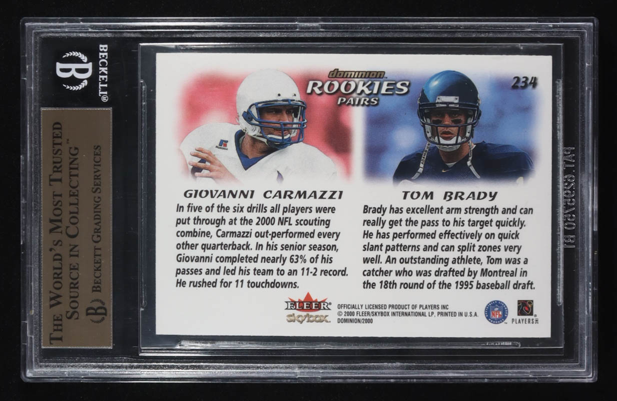 Tom Brady / Giovanni Carmazzi 2000 SkyBox Dominion #234 RC (BGS 9.5) at PristineAuction.com Tom Brady / Giovanni Carmazzi 2000 SkyBox Dominion #234 RC (BGS 9.5) at PristineAuction.com
