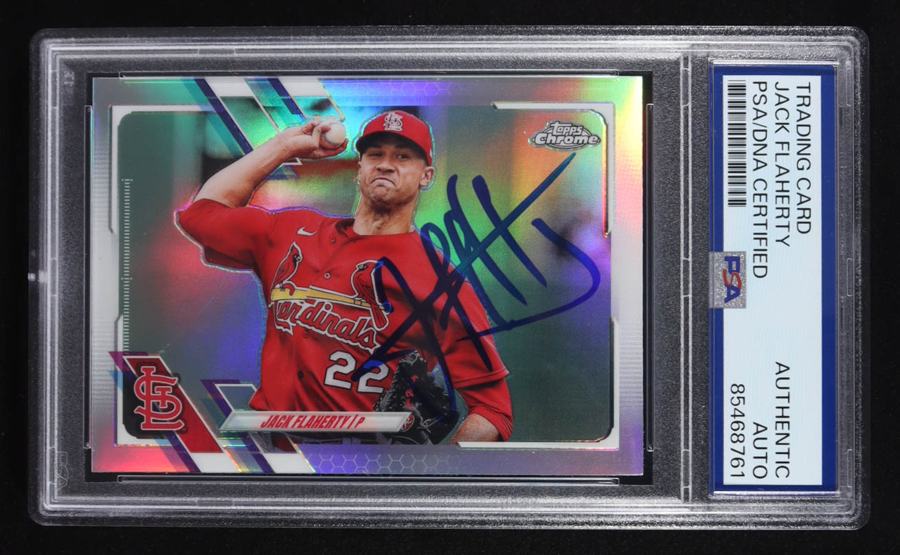 Jack Flaherty Signed 2021 Topps Chrome Refractor #70 (PSA) at PristineAuction.com Jack Flaherty Signed 2021 Topps Chrome Refractor #70 (PSA) at PristineAuction.com