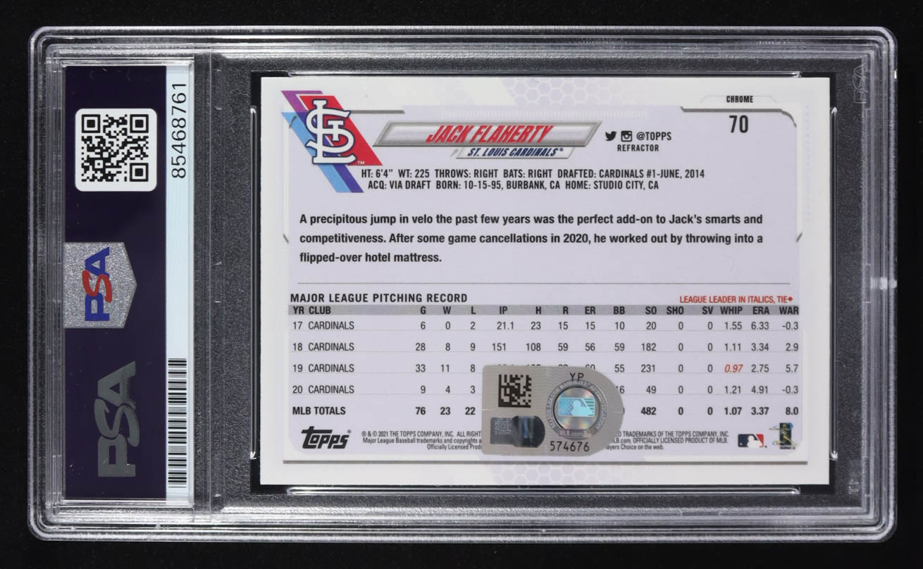 Jack Flaherty Signed 2021 Topps Chrome Refractor #70 (PSA) at PristineAuction.com Jack Flaherty Signed 2021 Topps Chrome Refractor #70 (PSA) at PristineAuction.com