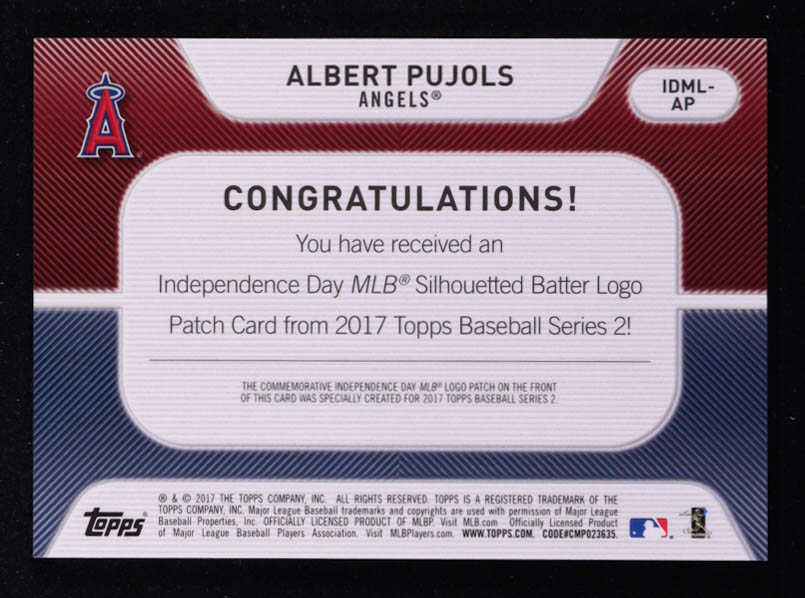 Albert Pujols 2017 Topps Independence Day MLB Logo Patch #IDMLAP at PristineAuction.com Albert Pujols 2017 Topps Independence Day MLB Logo Patch #IDMLAP at PristineAuction.com