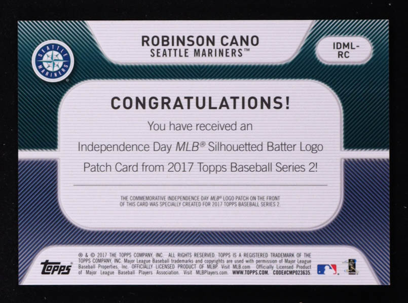 Robinson Cano 2017 Topps Independence Day MLB Logo Patch #IDMLRC at PristineAuction.com Robinson Cano 2017 Topps Independence Day MLB Logo Patch #IDMLRC at PristineAuction.com