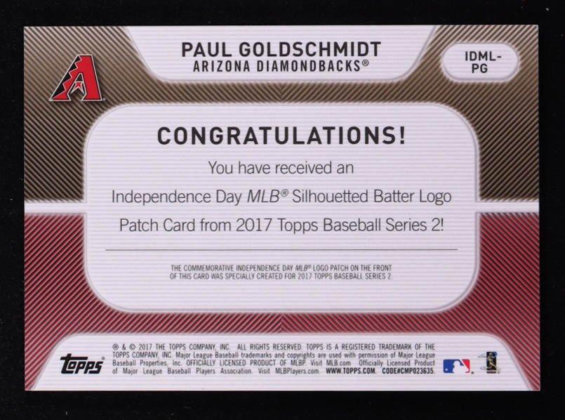 Paul Goldschmidt 2017 Topps Independence Day MLB Logo Patch #IDMLPG at PristineAuction.com Paul Goldschmidt 2017 Topps Independence Day MLB Logo Patch #IDMLPG at PristineAuction.com