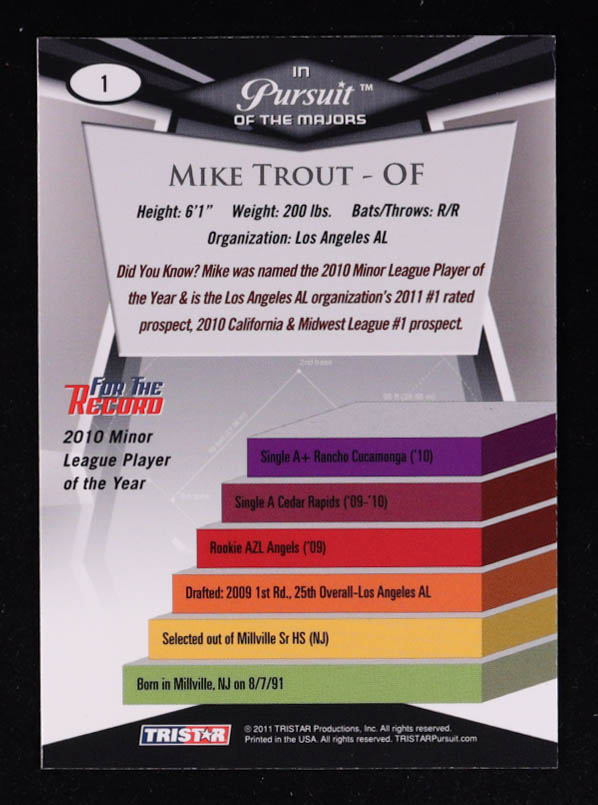 Mike Trout 2011 TRISTAR Pursuit #1 RC at PristineAuction.com Mike Trout 2011 TRISTAR Pursuit #1 RC at PristineAuction.com