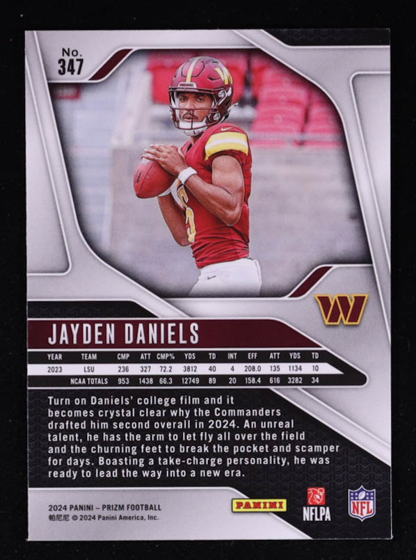 Jayden Daniels 2024 Panini Prizm #347 RC at PristineAuction.com Jayden Daniels 2024 Panini Prizm #347 RC at PristineAuction.com