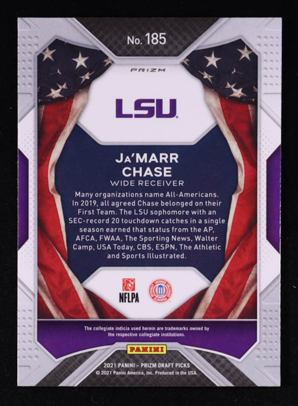 Ja'Marr Chase 2021 Panini Prizm Draft Picks Prizms Red Ice AA #185 RC at PristineAuction.com Ja'Marr Chase 2021 Panini Prizm Draft Picks Prizms Red Ice AA #185 RC at PristineAuction.com