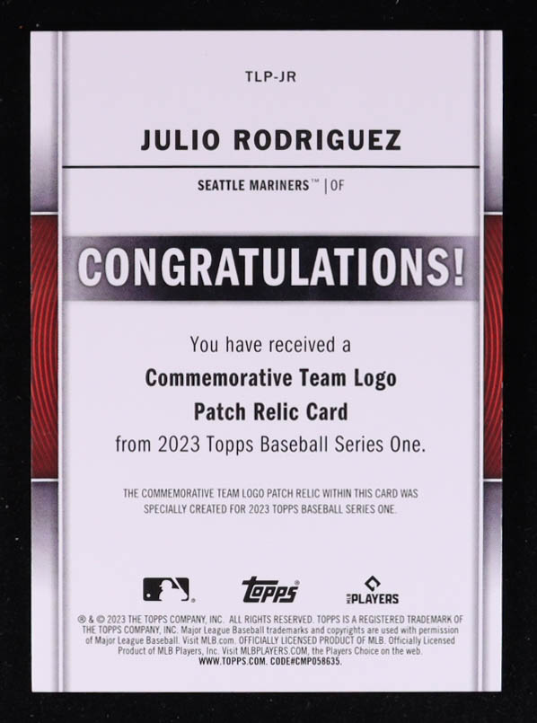 Julio Rodriguez 2023 Topps Team Logo Commemorative Patch #TLPJR at PristineAuction.com Julio Rodriguez 2023 Topps Team Logo Commemorative Patch #TLPJR at PristineAuction.com