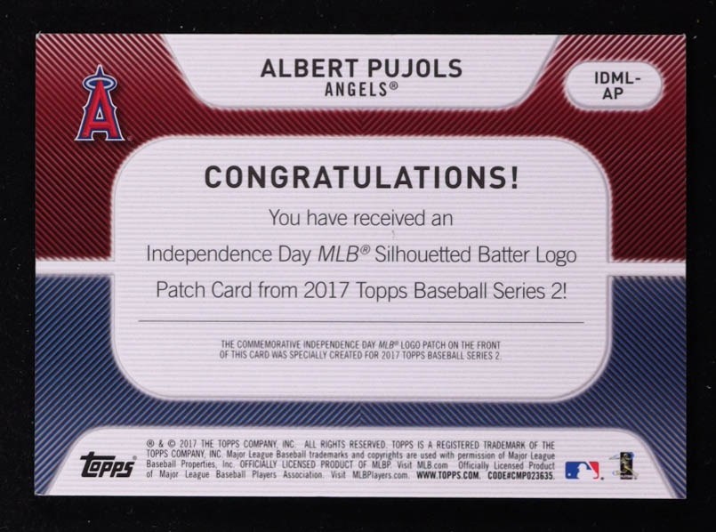Albert Pujols 2017 Topps Independence Day MLB Logo Patch #IDMLAP at PristineAuction.com Albert Pujols 2017 Topps Independence Day MLB Logo Patch #IDMLAP at PristineAuction.com