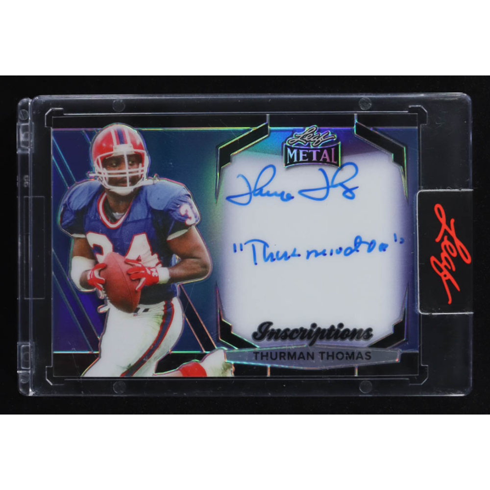 Thurman Thomas 2024 Leaf Metal Sports Heroes Inscriptions Prismatic Blue #MITT1 #002/100 at PristineAuction.com