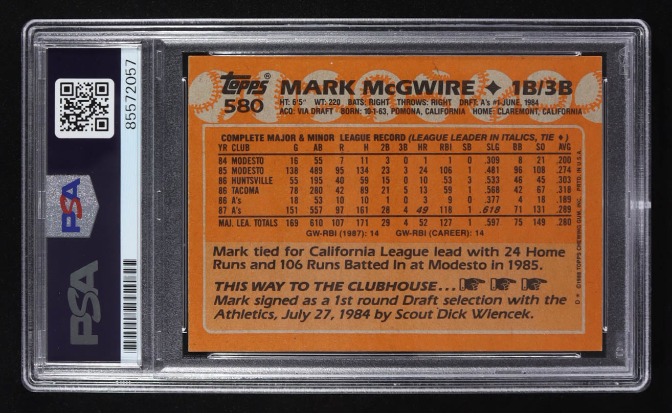 Mark McGwire Signed 1988 Topps All-Star Rookie #580 RC (PSA) at PristineAuction.com Mark McGwire Signed 1988 Topps All-Star Rookie #580 RC (PSA) at PristineAuction.com