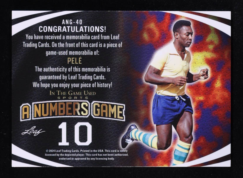 Pelé 2024 Leaf In The Game Used Numbers Game Rainbow Holo #ANG40 #24/50 at PristineAuction.com Pelé 2024 Leaf In The Game Used Numbers Game Rainbow Holo #ANG40 #24/50 at PristineAuction.com