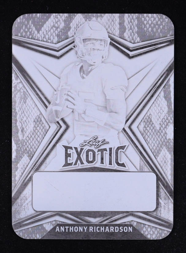 Anthony Richardson 2022 Leaf Exotic Black Snakeskin #1/1 #BAAR1 Printing Plate at PristineAuction.com Anthony Richardson 2022 Leaf Exotic Black Snakeskin #1/1 #BAAR1 Printing Plate at PristineAuction.com