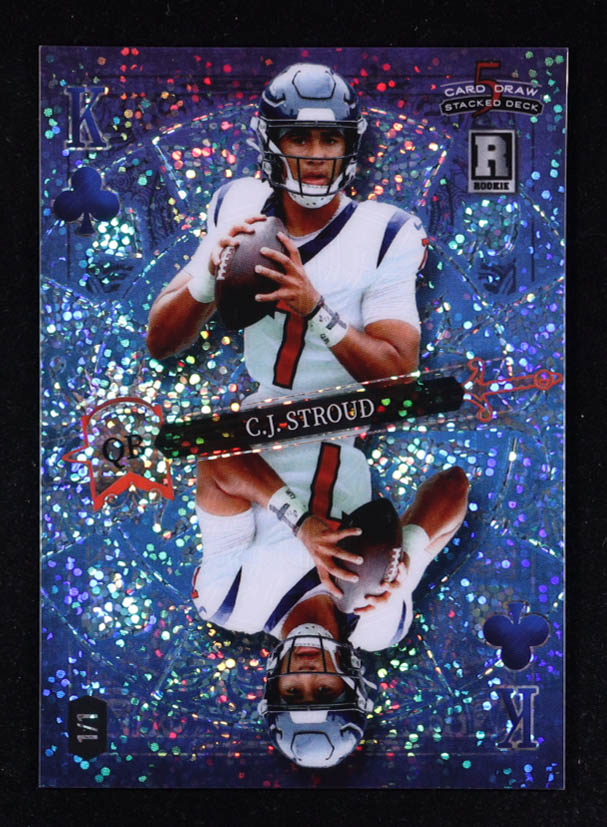 CJ Stroud 2023 Wild Card 5 Card Draw Stacked Deck Blue Sparkle #DKCS RC #1/1 at PristineAuction.com CJ Stroud 2023 Wild Card 5 Card Draw Stacked Deck Blue Sparkle #DKCS RC #1/1 at PristineAuction.com