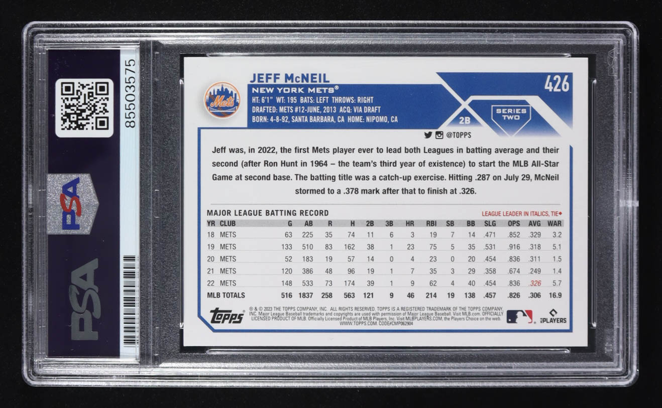 Jeff McNeil Signed 2020 Topps Chrome Trading Card Series Two #426 (PSA | Autograph Grade PSA Authentic) at PristineAuction.com Jeff McNeil Signed 2020 Topps Chrome Trading Card Series Two #426 (PSA | Autograph Grade PSA Authentic) at PristineAuction.com