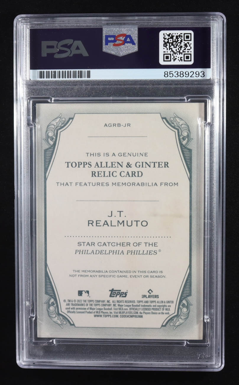 J.T. Realmuto Signed 2022 Topps Allen & Ginter Relic Trading Card #AGRB-JR (PSA | Autograph Grade PSA Authentic) at PristineAuction.com J.T. Realmuto Signed 2022 Topps Allen & Ginter Relic Trading Card #AGRB-JR (PSA | Autograph Grade PSA Authentic) at PristineAuction.com