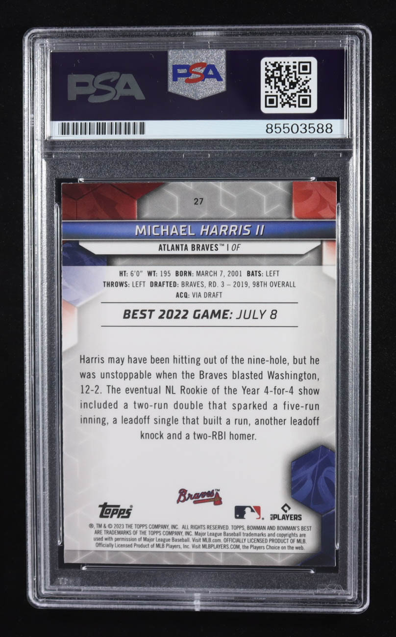 Michael Harris II Signed 2023 Topps Bowman's Best Trading Card #27 RC (PSA | Autograph Grade PSA Authentic) at PristineAuction.com Michael Harris II Signed 2023 Topps Bowman's Best Trading Card #27 RC (PSA | Autograph Grade PSA Authentic) at PristineAuction.com