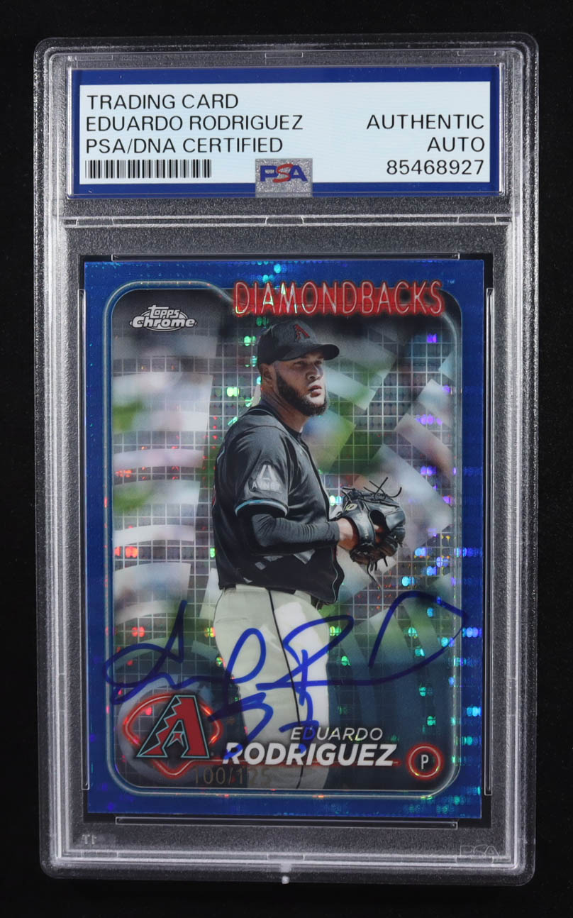 Eduardo Rodriguez Signed 2024 Topps Chrome Trading Card #235 #100/125 (PSA | Autograph Grade PSA Authentic) at PristineAuction.com Eduardo Rodriguez Signed 2024 Topps Chrome Trading Card #235 #100/125 (PSA | Autograph Grade PSA Authentic) at PristineAuction.com