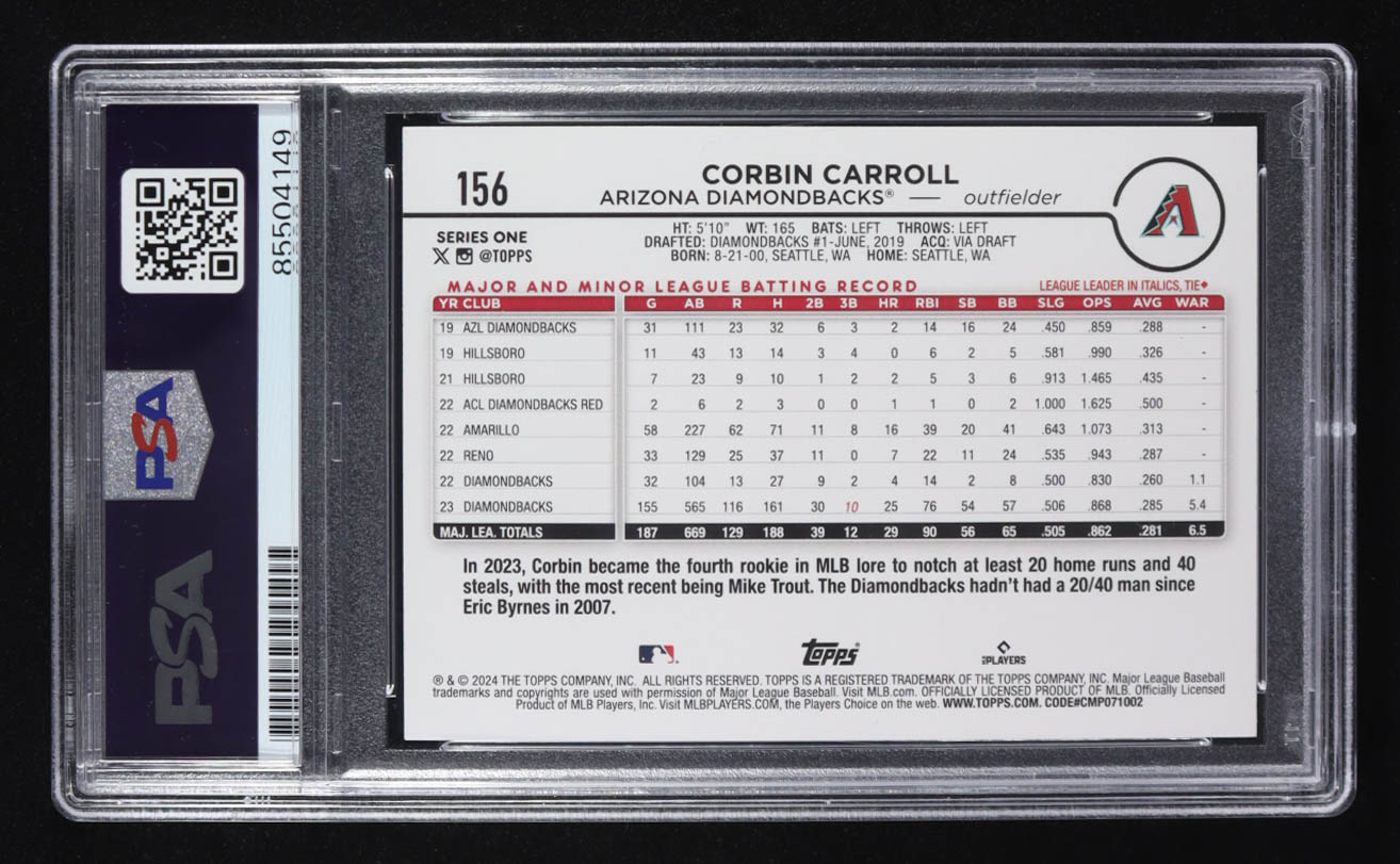 Corbin Carroll Signed 2024 Topps Trading Card All Star Rookie Cup #156 (PSA | Autograph Graded 10) at PristineAuction.com Corbin Carroll Signed 2024 Topps Trading Card All Star Rookie Cup #156 (PSA | Autograph Graded 10) at PristineAuction.com