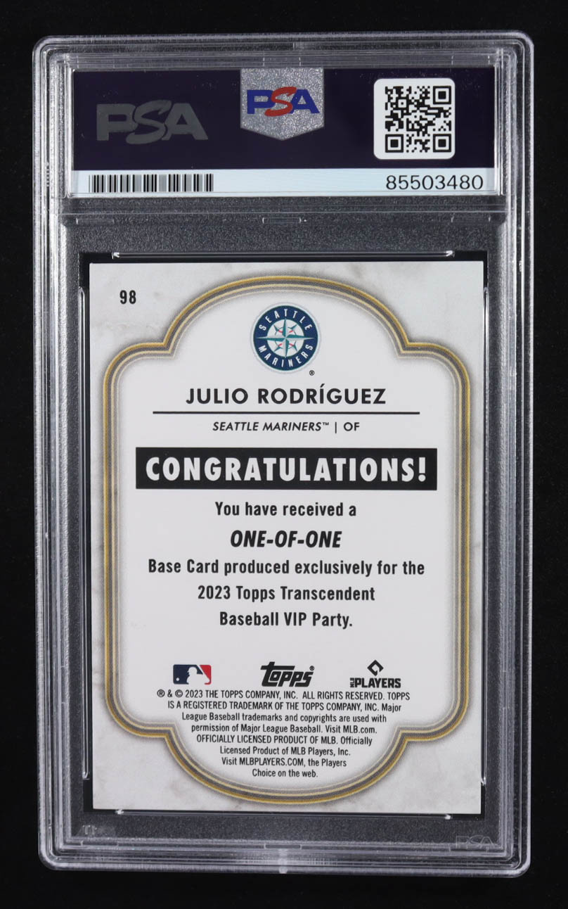 Julio Rodriguez Signed 2023 Topps Trading Card One of One Vip #98 (PSA | Autograph Graded PSA Authentic) at PristineAuction.com Julio Rodriguez Signed 2023 Topps Trading Card One of One Vip #98 (PSA | Autograph Graded PSA Authentic) at PristineAuction.com