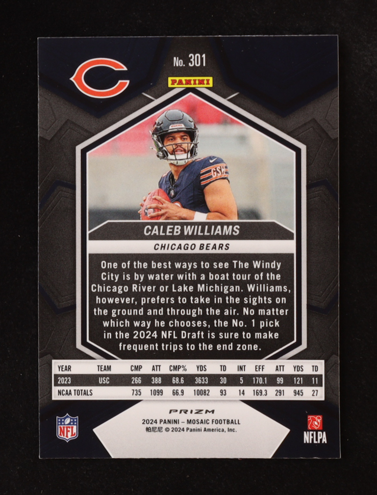 Caleb Williams 2024 Panini Mosaic Mosaic Camo Pink #301 RC at PristineAuction.com Caleb Williams 2024 Panini Mosaic Mosaic Camo Pink #301 RC at PristineAuction.com