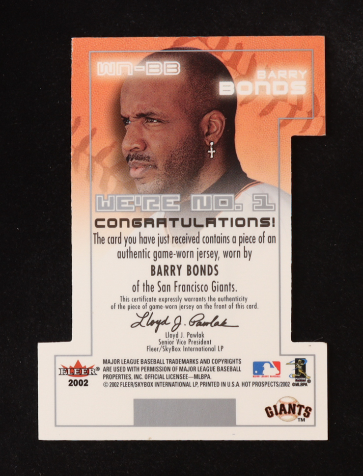 Barry Bonds 2002 Hot Prospects We're Number One #BB at PristineAuction.com Barry Bonds 2002 Hot Prospects We're Number One #BB at PristineAuction.com