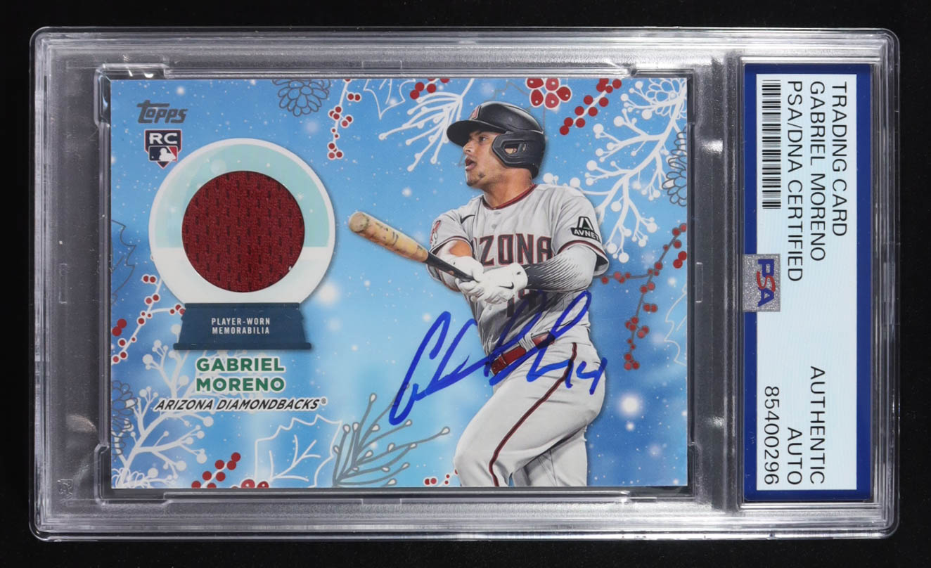 Gabriel Moreno Signed 2023 Topps Chrome Trading Card Player Worn Memorabilia #RC-GM RC (PSA | Autograph Graded PSA Authentic) at PristineAuction.com Gabriel Moreno Signed 2023 Topps Chrome Trading Card Player Worn Memorabilia #RC-GM RC (PSA | Autograph Graded PSA Authentic) at PristineAuction.com