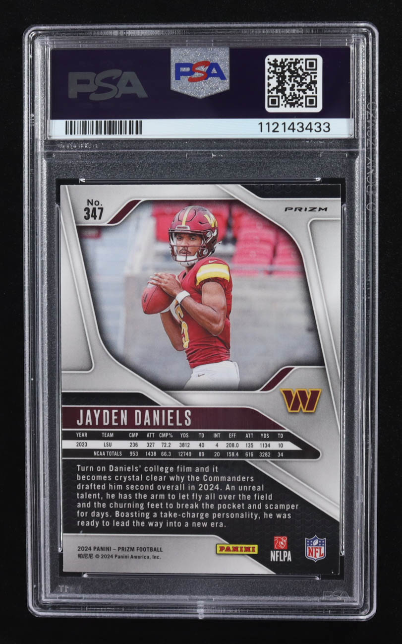 Jayden Daniels 2024 Panini Prizm Prizms Orange Disco #347 RC (PSA 9) at PristineAuction.com Jayden Daniels 2024 Panini Prizm Prizms Orange Disco #347 RC (PSA 9) at PristineAuction.com