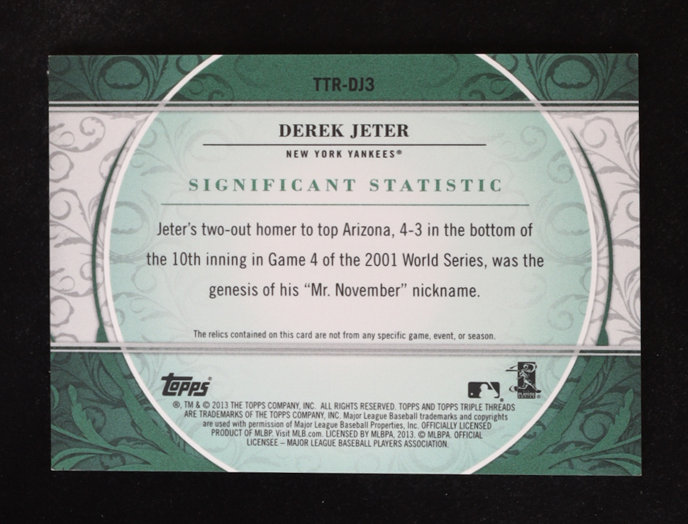 Derek Jeter 2013 Topps Triple Threads Relics Emerald #DJ3 #1/18 at PristineAuction.com Derek Jeter 2013 Topps Triple Threads Relics Emerald #DJ3 #1/18 at PristineAuction.com