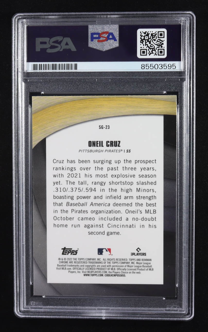 Oneil Cruz  Signed 2022 Bowman Chrome Trading Card #SG-23 RC (PSA | Autograph Graded PSA Authentic) at PristineAuction.com Oneil Cruz  Signed 2022 Bowman Chrome Trading Card #SG-23 RC (PSA | Autograph Graded PSA Authentic) at PristineAuction.com
