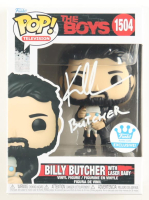 Karl Urban Signed "The Boys" #1504 Billy Butcher with Laser Baby Funko Pop! Vinyl Figure Inscribed "Butcher" (JSA) at PristineAuction.com