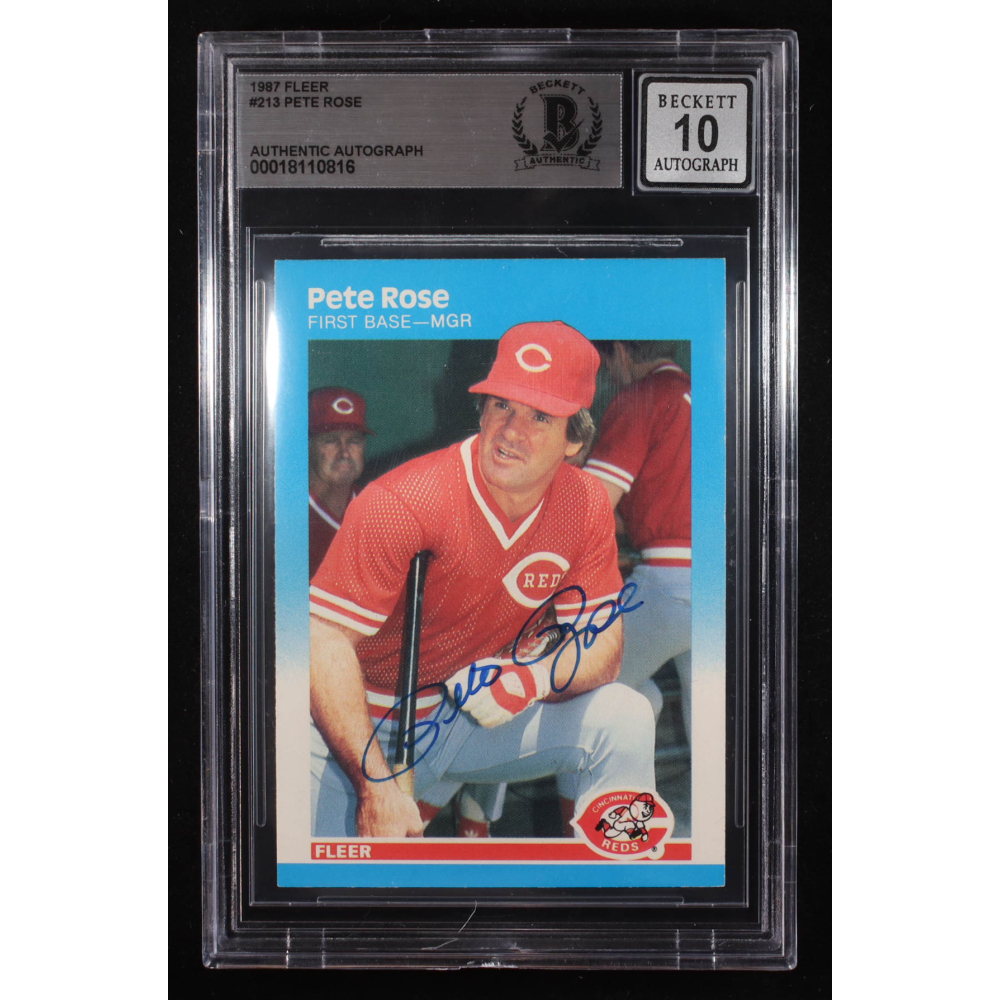 Pete Rose Signed 1987 Fleer #213 (BGS | Auto 10) at PristineAuction.com Pete Rose Signed 1987 Fleer #213 (BGS | Auto 10) at PristineAuction.com