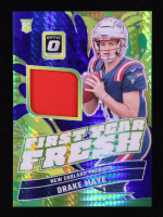 Drake Maye 2024 Donruss Optic First Year Fresh Jerseys Blue Hyper #12 RC at PristineAuction.com