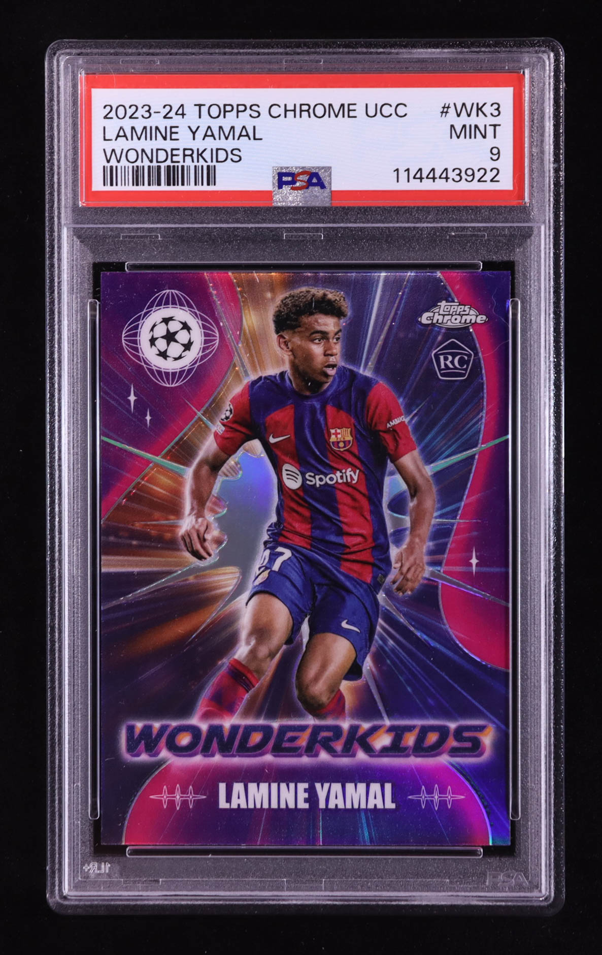 Lamine Yamal 2023-24 Topps Chrome UEFA Club Competitions Wonderkids #WK3 RC (PSA 9) at PristineAuction.com Lamine Yamal 2023-24 Topps Chrome UEFA Club Competitions Wonderkids #WK3 RC (PSA 9) at PristineAuction.com