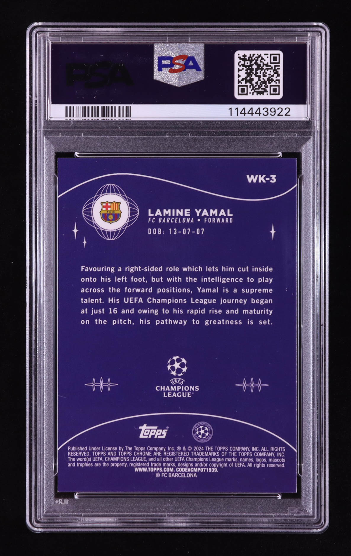 Lamine Yamal 2023-24 Topps Chrome UEFA Club Competitions Wonderkids #WK3 RC (PSA 9) at PristineAuction.com Lamine Yamal 2023-24 Topps Chrome UEFA Club Competitions Wonderkids #WK3 RC (PSA 9) at PristineAuction.com