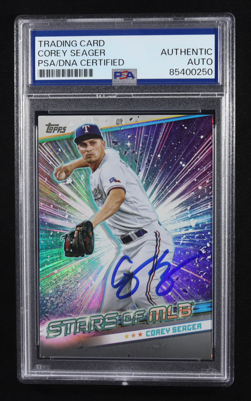 Corey Seager Signed 2024 Topps Stars Of MLB Trading Card #SMLB-28 (PSA | Autograph Graded PSA Authentic) at PristineAuction.com Corey Seager Signed 2024 Topps Stars Of MLB Trading Card #SMLB-28 (PSA | Autograph Graded PSA Authentic) at PristineAuction.com