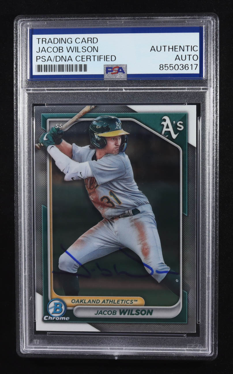 Jacob Wilson Signed 2024 Topps Bowman Chrome Trading Card #BCP-3 RC (PSA | Autograph Graded PSA Authentic) at PristineAuction.com Jacob Wilson Signed 2024 Topps Bowman Chrome Trading Card #BCP-3 RC (PSA | Autograph Graded PSA Authentic) at PristineAuction.com