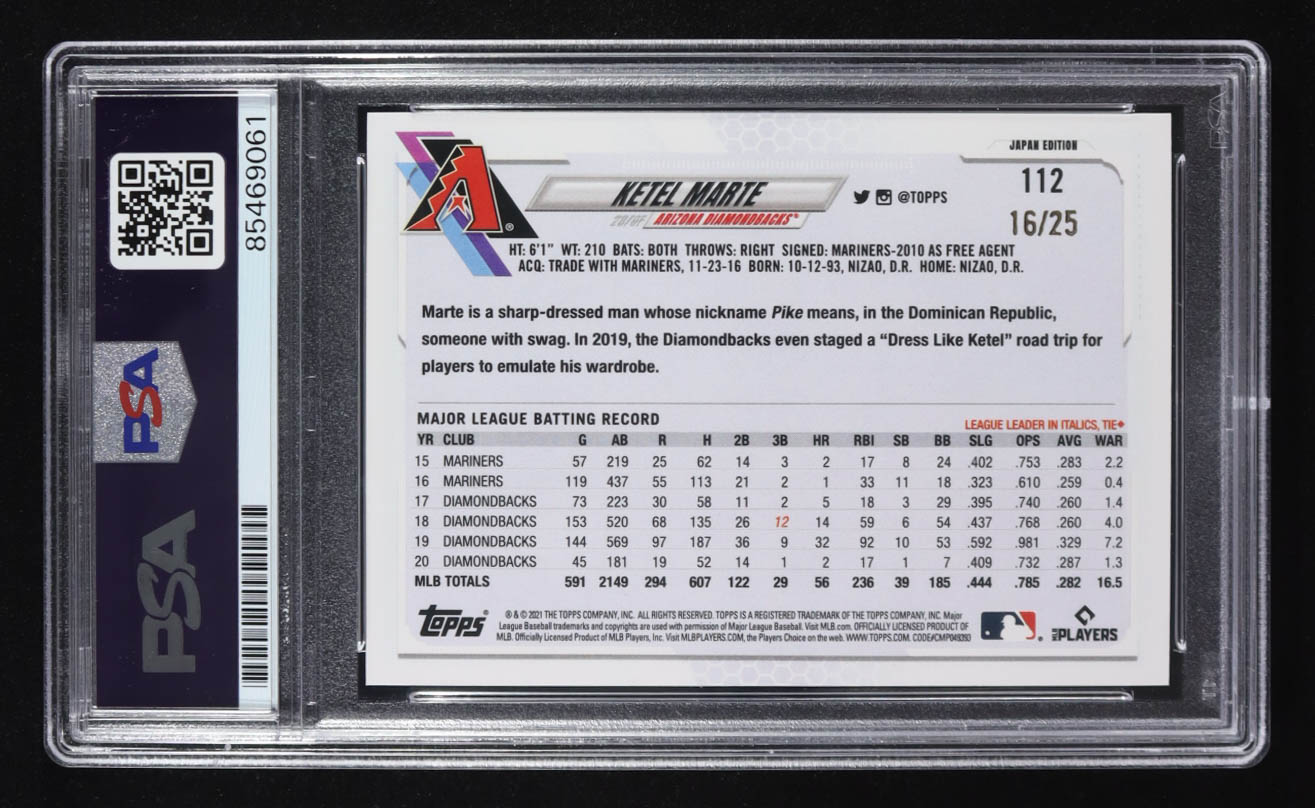 Ketel Marte Signed 2021 Topps Trading Card #112 #16/25 (PSA | Autograph Graded 10) at PristineAuction.com Ketel Marte Signed 2021 Topps Trading Card #112 #16/25 (PSA | Autograph Graded 10) at PristineAuction.com