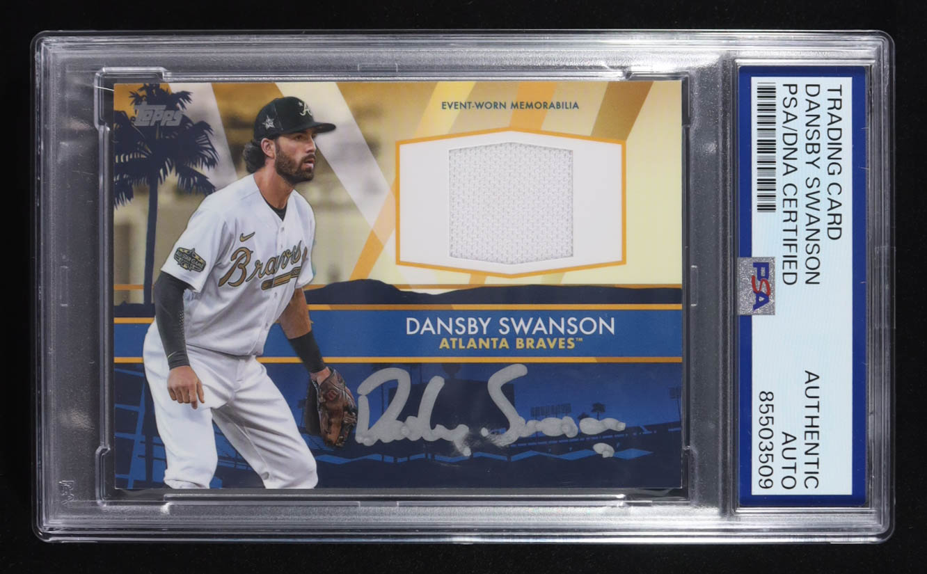 Dansby Swanson Signed 2022 Topps Event Worn Memorabilia Trading Card All Star Stiches Relic #ASSC-DS (PSA | Autograph Graded PSA Authentic) at PristineAuction.com Dansby Swanson Signed 2022 Topps Event Worn Memorabilia Trading Card All Star Stiches Relic #ASSC-DS (PSA | Autograph Graded PSA Authentic) at PristineAuction.com