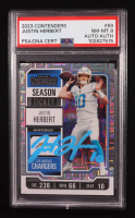 Justin Herbert Signed 2023 Panini Contenders Season Ticket Trading Card #59 (PSA 8 | Autograph Graded PSA Authentic) at PristineAuction.com