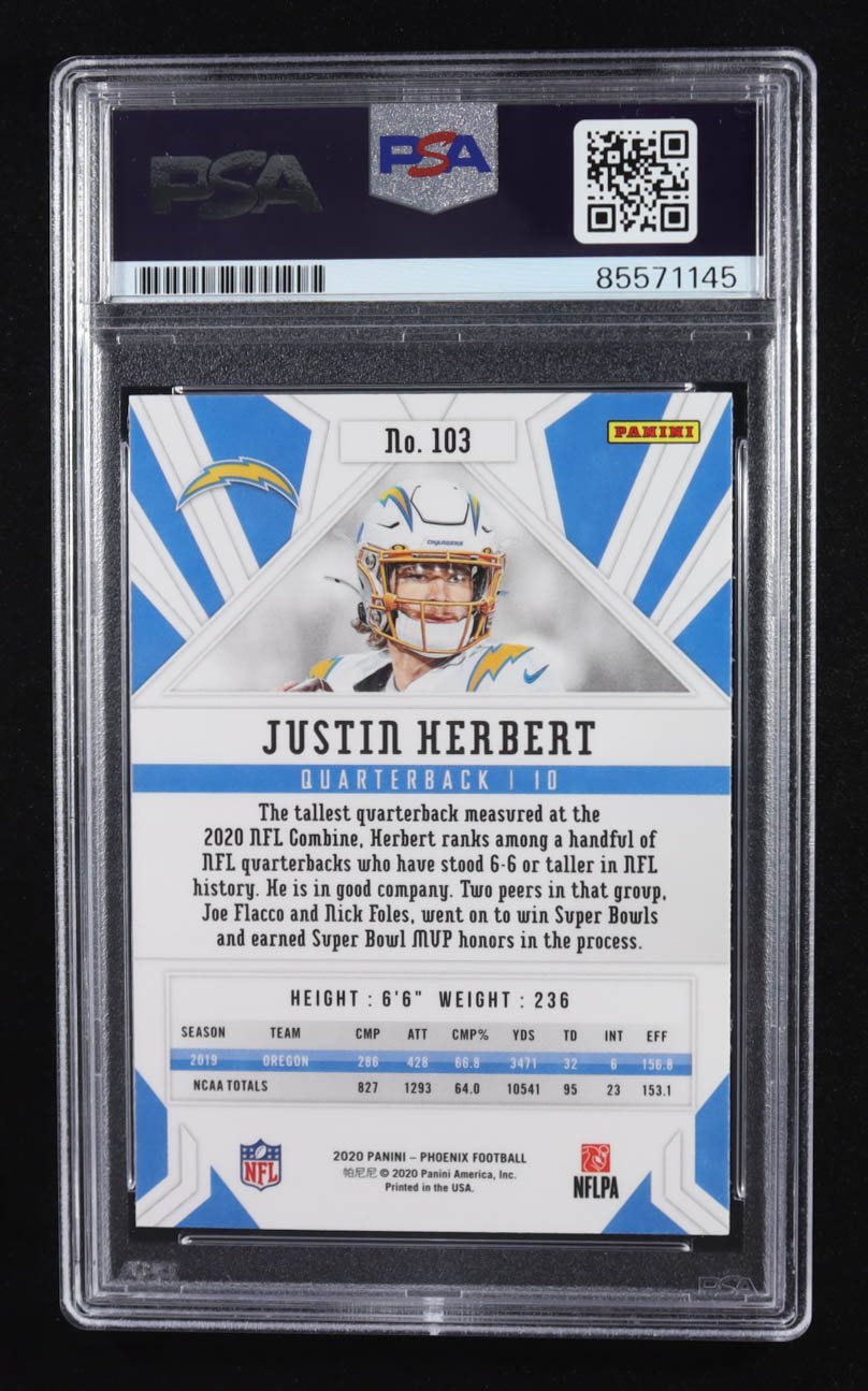 Justin Herbert Signed 2020 Panini Phoenix Trading Card #103 RC (PSA | Autograph Graded 10) at PristineAuction.com Justin Herbert Signed 2020 Panini Phoenix Trading Card #103 RC (PSA | Autograph Graded 10) at PristineAuction.com