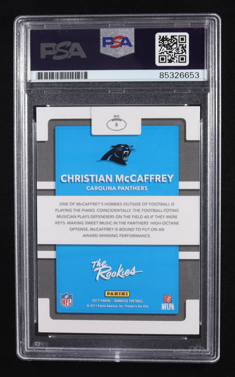 Christian McCaffrey Signed 2017 Panini Donruss The Rookies Trading Card #5 RC (PSA | Autograph Graded 10) at PristineAuction.com Christian McCaffrey Signed 2017 Panini Donruss The Rookies Trading Card #5 RC (PSA | Autograph Graded 10) at PristineAuction.com