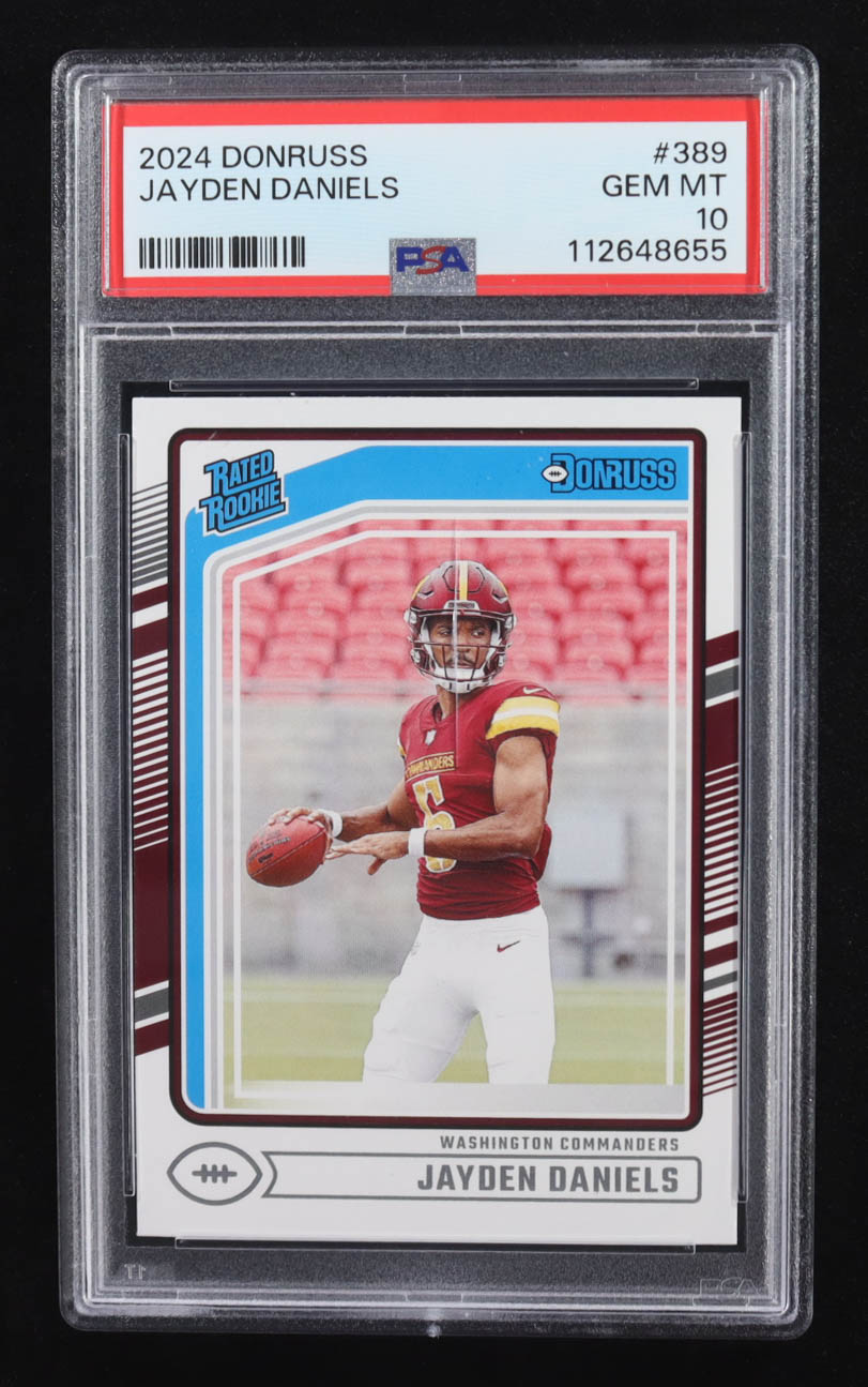 Jayden Daniels 2024 Donruss #389 RR RC (PSA 10) at PristineAuction.com Jayden Daniels 2024 Donruss #389 RR RC (PSA 10) at PristineAuction.com