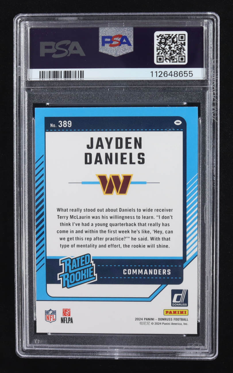 Jayden Daniels 2024 Donruss #389 RR RC (PSA 10) at PristineAuction.com Jayden Daniels 2024 Donruss #389 RR RC (PSA 10) at PristineAuction.com