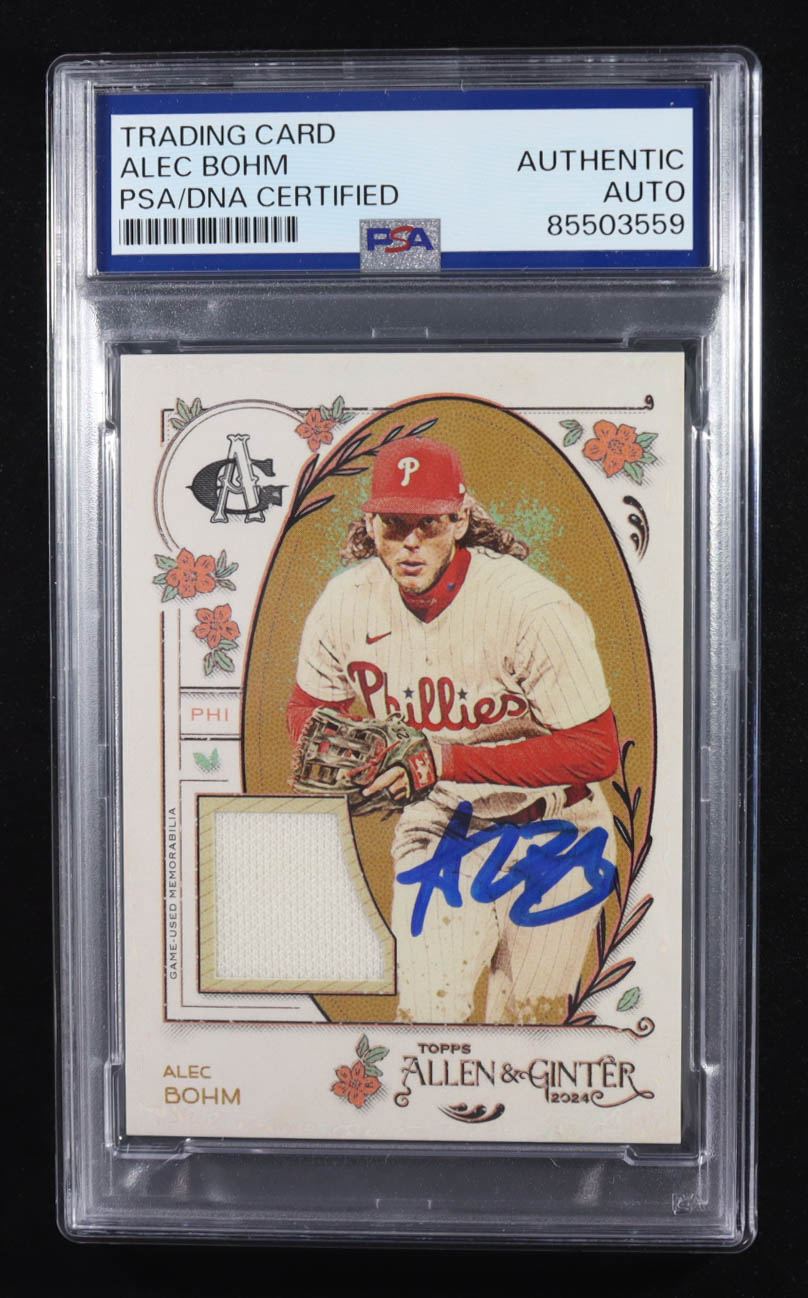 Alec Bohm Signed 2024 Topps Allen & Ginter Relic Trading Card #AGR-ABO (PSA | Autograph Graded PSA Authentic) at PristineAuction.com Alec Bohm Signed 2024 Topps Allen & Ginter Relic Trading Card #AGR-ABO (PSA | Autograph Graded PSA Authentic) at PristineAuction.com