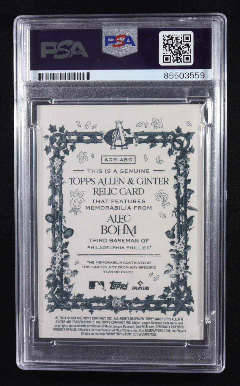 Alec Bohm Signed 2024 Topps Allen & Ginter Relic Trading Card #AGR-ABO (PSA | Autograph Graded PSA Authentic) at PristineAuction.com Alec Bohm Signed 2024 Topps Allen & Ginter Relic Trading Card #AGR-ABO (PSA | Autograph Graded PSA Authentic) at PristineAuction.com