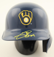 Jackson Chourio Signed Brewers Mini Batting Helmet (MLB & Fanatics) at PristineAuction.com