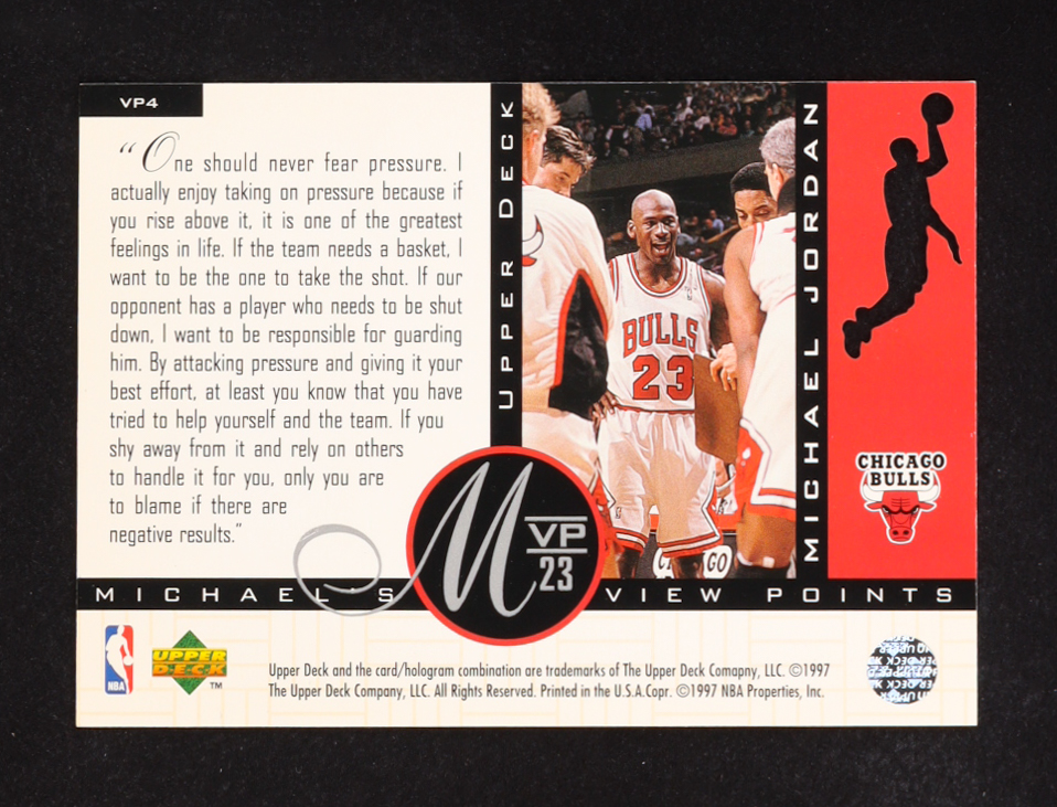 Michael Jordan 1996-97 Upper Deck Jordan's Viewpoints #VP4 at PristineAuction.com Michael Jordan 1996-97 Upper Deck Jordan's Viewpoints #VP4 at PristineAuction.com