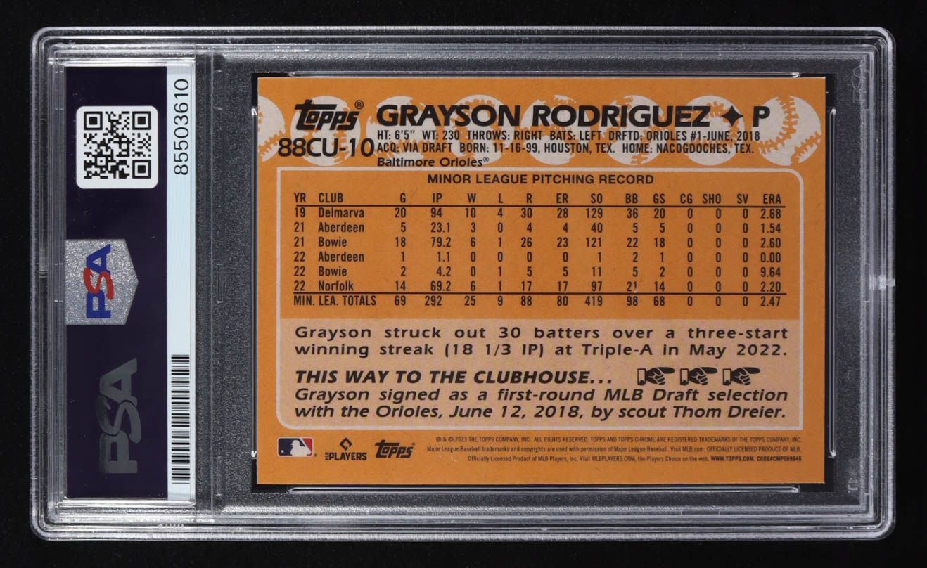 Grayson Rodriguez Signed 2023 Topps Chrome Trading Card #88CU-10 RC (PSA | Autograph Graded PSA Authentic) at PristineAuction.com Grayson Rodriguez Signed 2023 Topps Chrome Trading Card #88CU-10 RC (PSA | Autograph Graded PSA Authentic) at PristineAuction.com