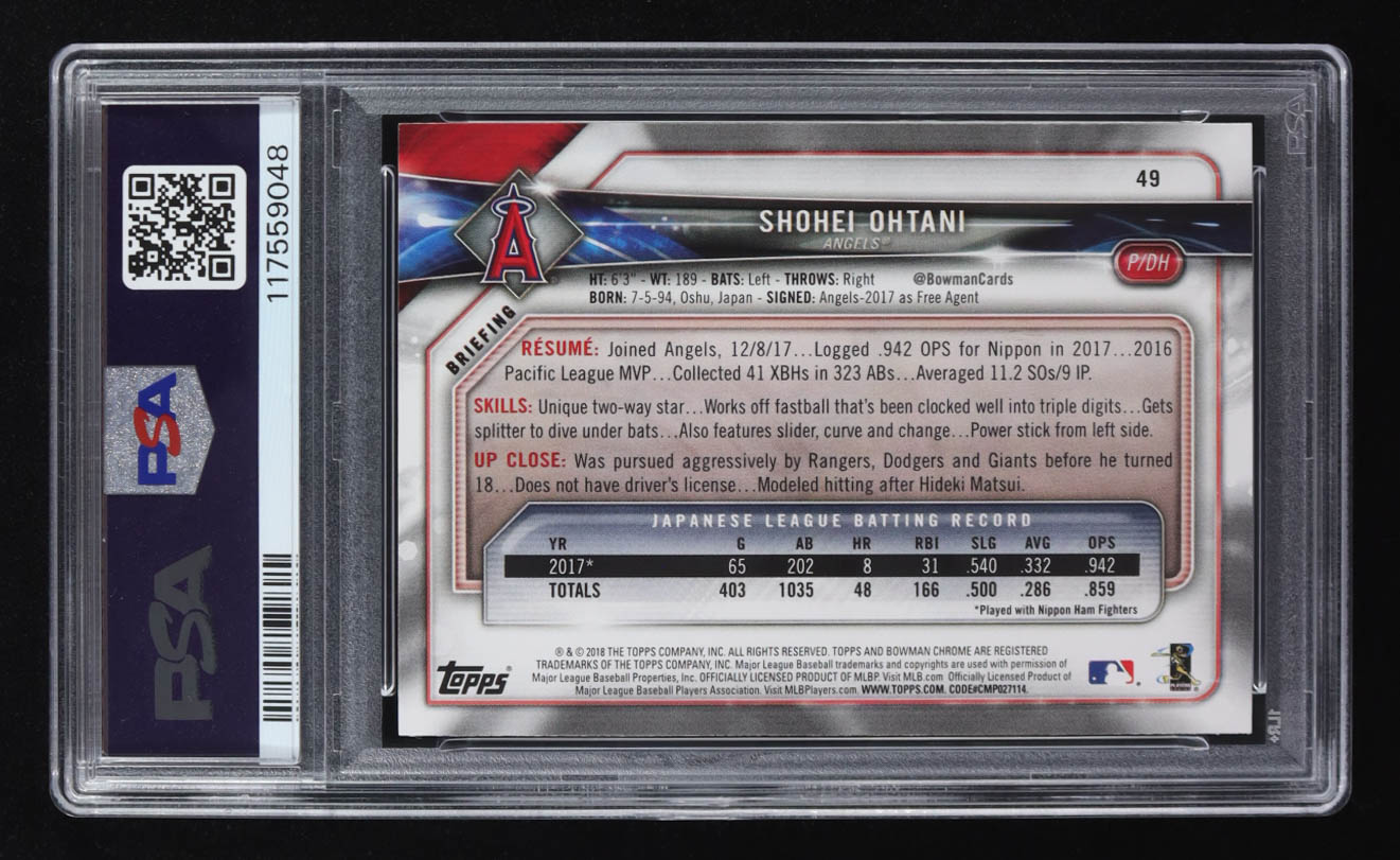 Shohei Ohtani 2018 Bowman #49 RC (PSA 10) at PristineAuction.com Shohei Ohtani 2018 Bowman #49 RC (PSA 10) at PristineAuction.com