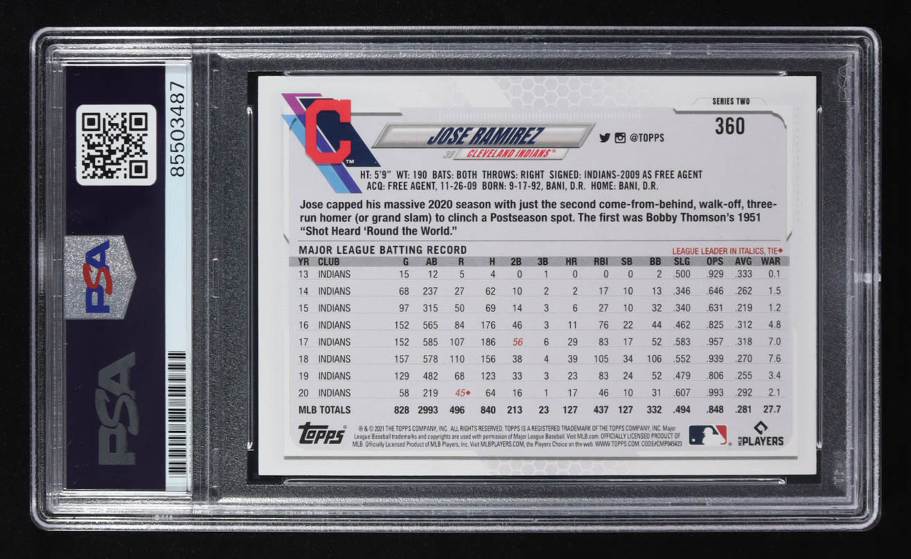 Jose Ramirez Signed 2021 Topps Trading Card #360 (PSA | Autograph Graded PSA Authentic) at PristineAuction.com Jose Ramirez Signed 2021 Topps Trading Card #360 (PSA | Autograph Graded PSA Authentic) at PristineAuction.com