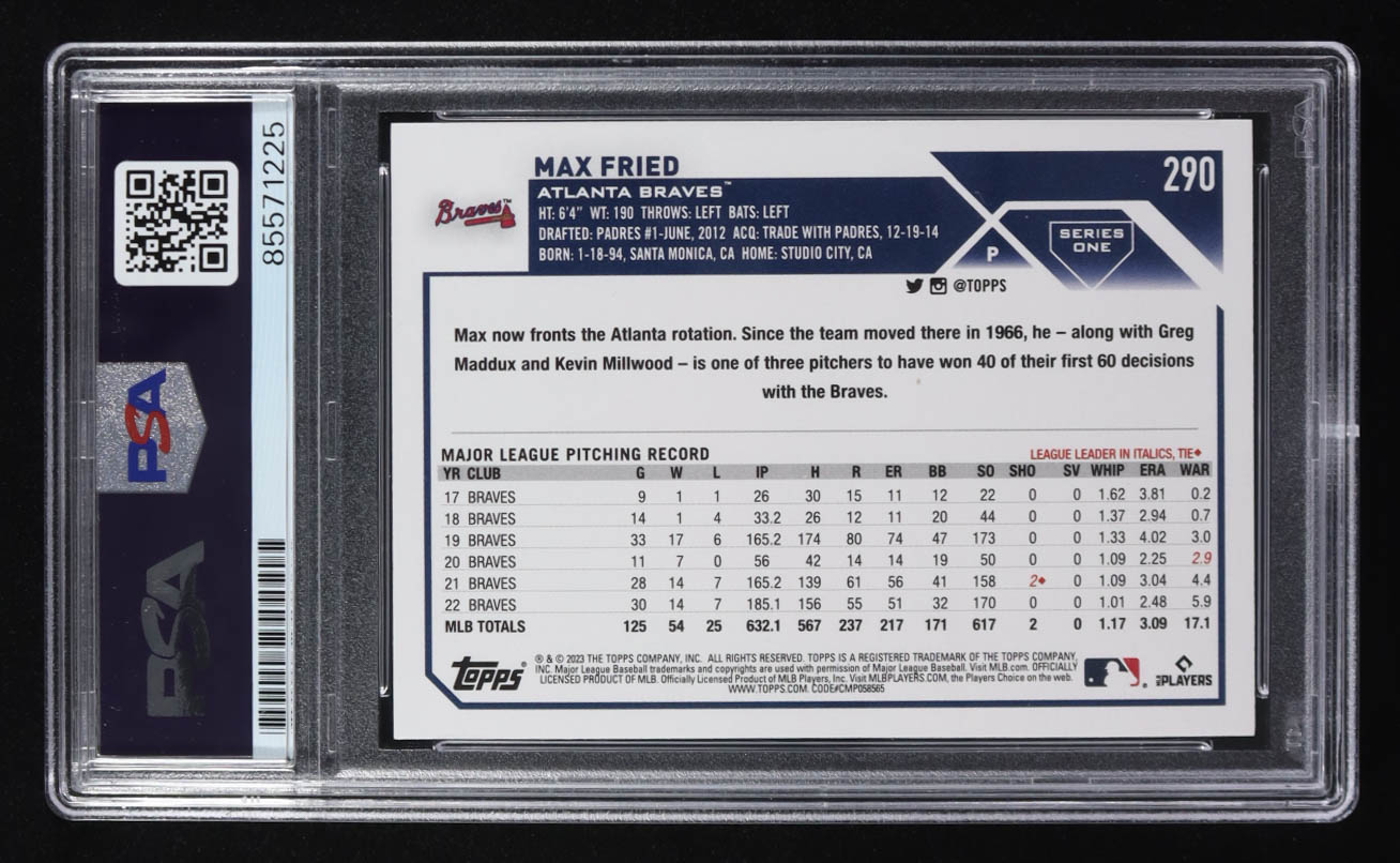 Max Fried Signed 2023 Topps Trading Card Series One #290 (PSA | Autograph Graded 10) at PristineAuction.com Max Fried Signed 2023 Topps Trading Card Series One #290 (PSA | Autograph Graded 10) at PristineAuction.com